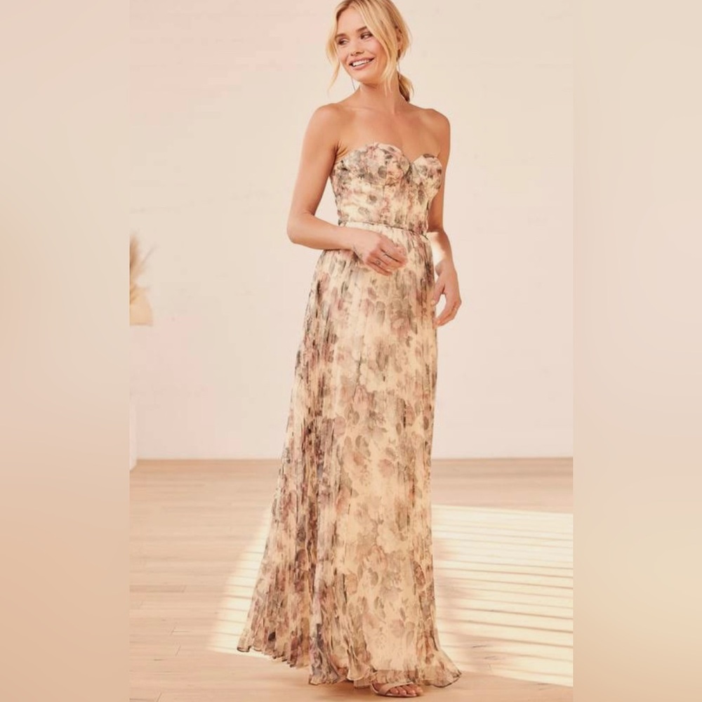 Lulu's Most Beautiful Day Ivory Multi Floral Print Organza Maxi Dress